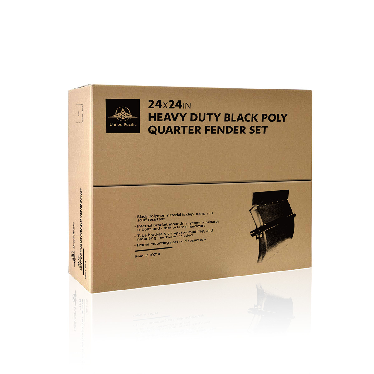 United Pacific Heavy Duty Black Poly 24" x 24" Competition Series Quarter Fender Set with Tube Mount Bracket