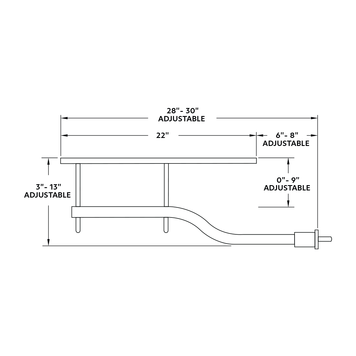 United Pacific 29" 430 Stainless Steel Universal Standard Duty Full Tandem Fender Mounting Arm Kit