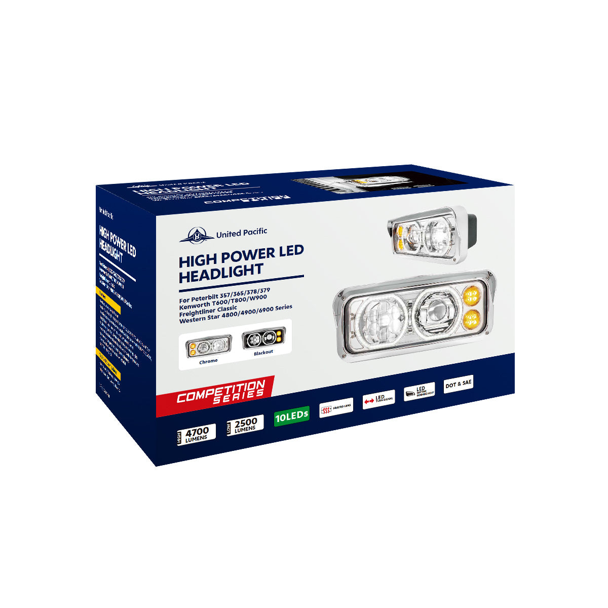 Peterbilt, Kenworth, Freightliner and Western Star Heated LED Headlight with 8 LED Turn and 100 LED Halo Daytime Running Lights