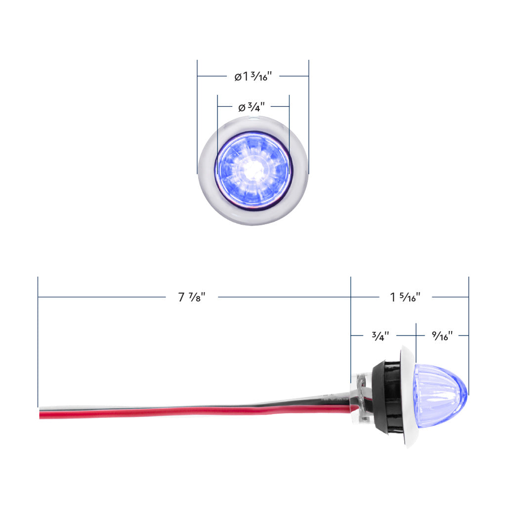 Blue 4 LED Dual Function Clearance and Marker 3/4" Mini Watermelon Light with Clear Lens