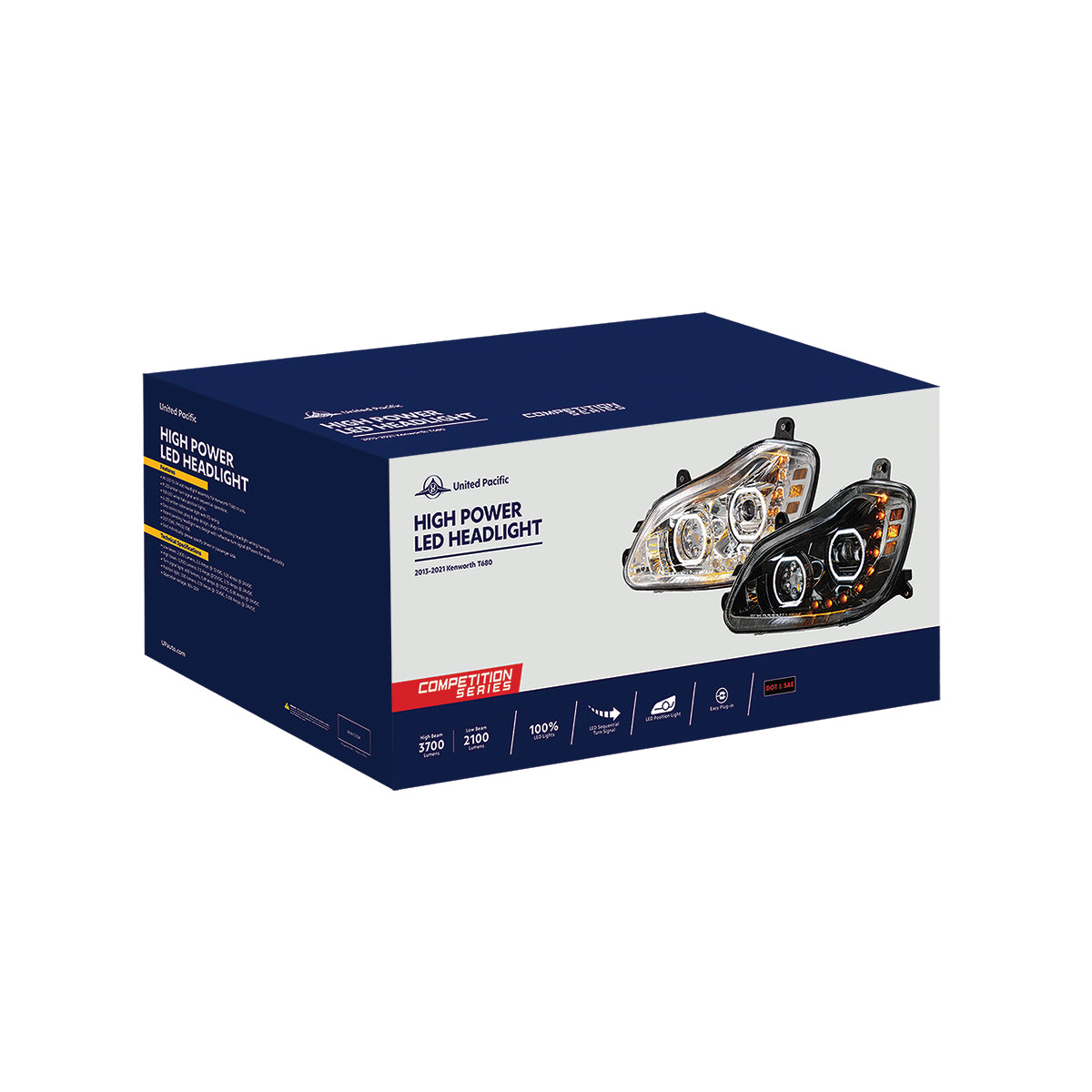 Kenworth T680 10 LED Headlight with 9 LED Sequential Turn and 100 LED Halo Daytime Running Light