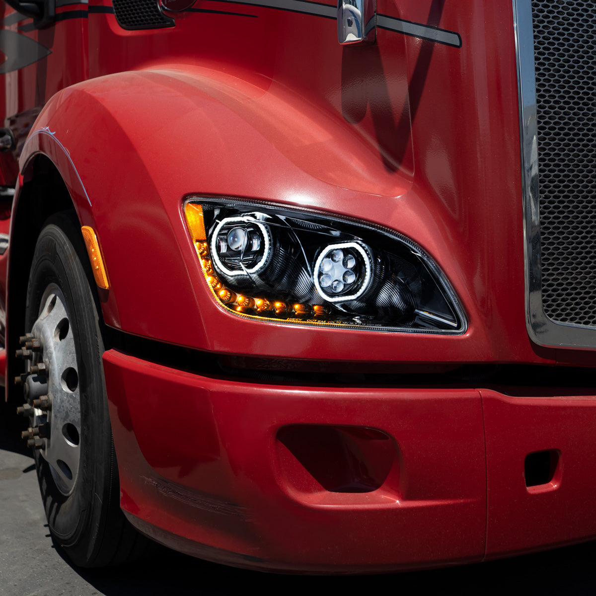 Peterbilt 579 and 587 10 LED Headlight with 9 LED Sequential Turn Signal and 100 Halo Position Lights