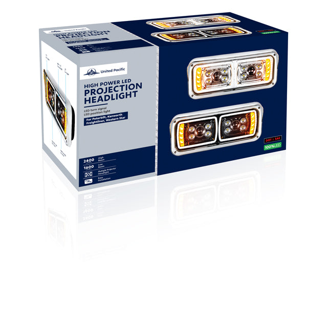 Peterbilt, Kenworth, Freightliner and Western Star 10 LED Projection Headlight with 8 LED Turn and 100 LED Position Light Bar