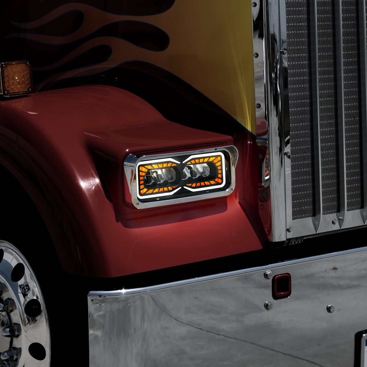 Peterbilt, Kenworth, Freightliner and Western Star 9 LED Headlight with 52 LED Turn and 88 LED Auxiliary Light