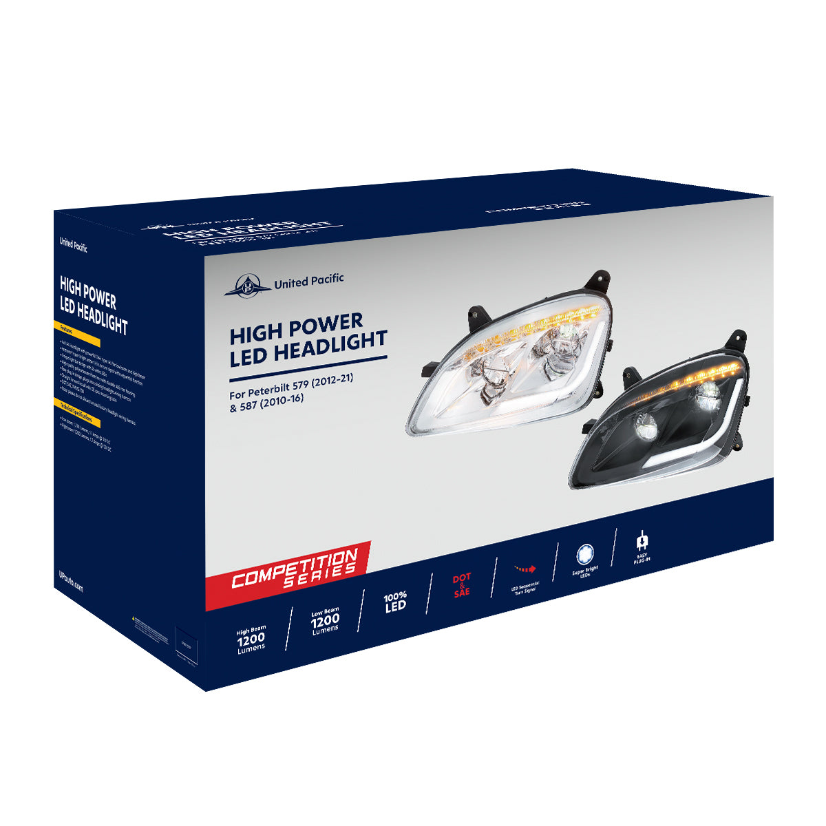 Peterbilt 579 and 587 LED Headlight with 9 LED Sequential Turn Signal and 28 LED Light Bar