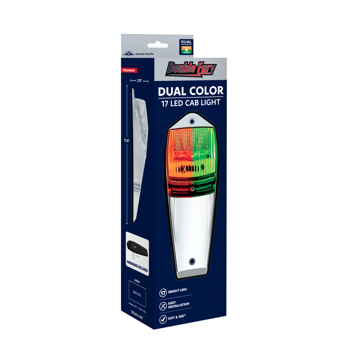 Chrome Plastic Grakon 5000 Style Cab Light with 17 LED Double Fury Green to Amber Square Cab Light