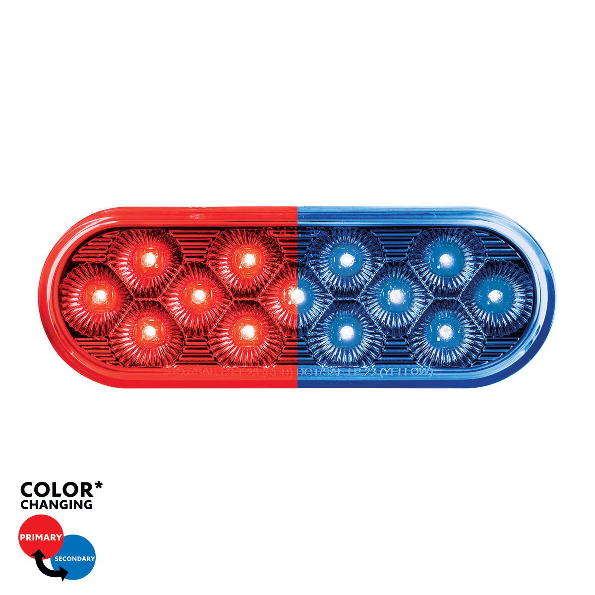Double Fury Blue to Red Primary Dual Function 13 LED 6" Oval Light