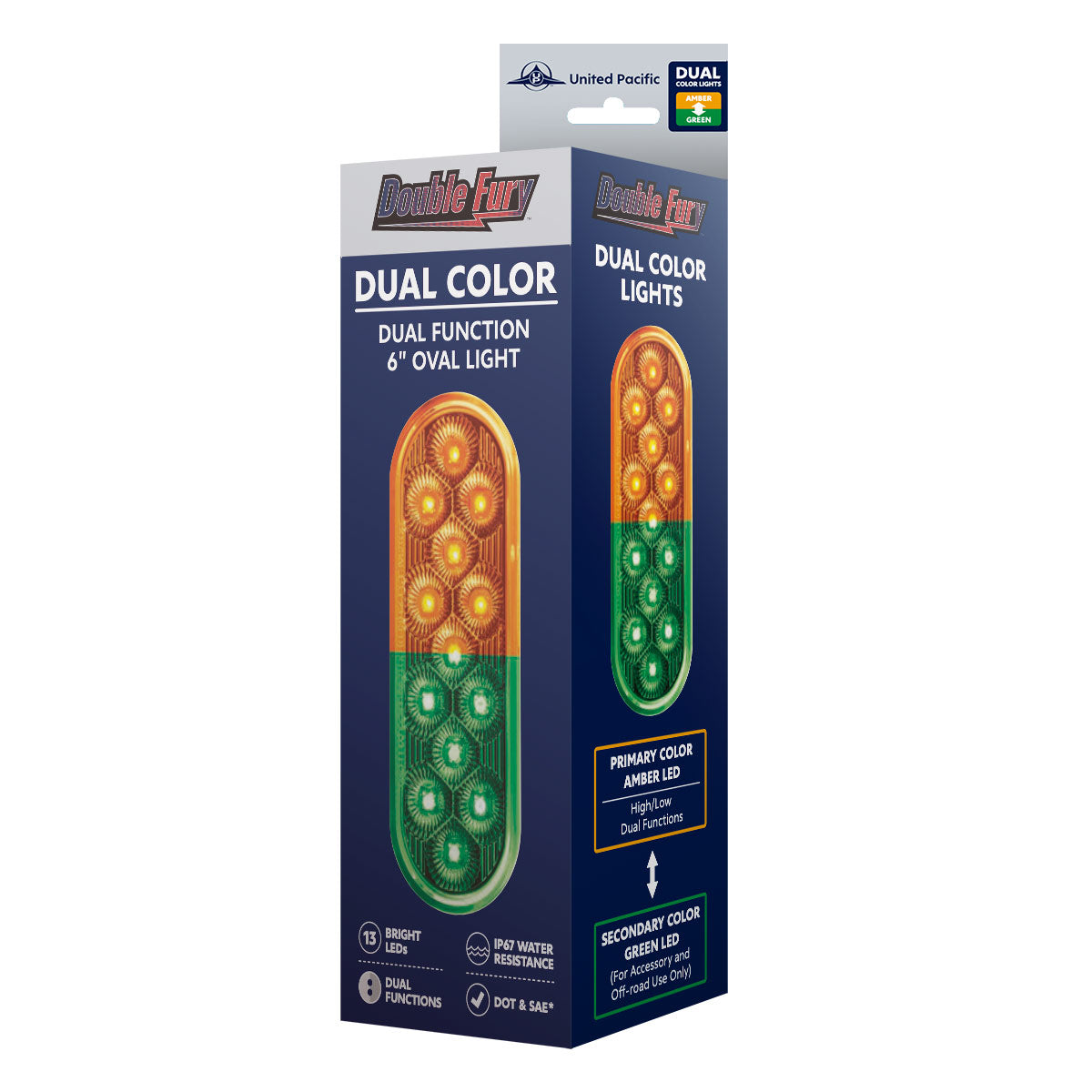 Double Fury Green to Amber Primary Dual Function 13 LED 6" Oval Light