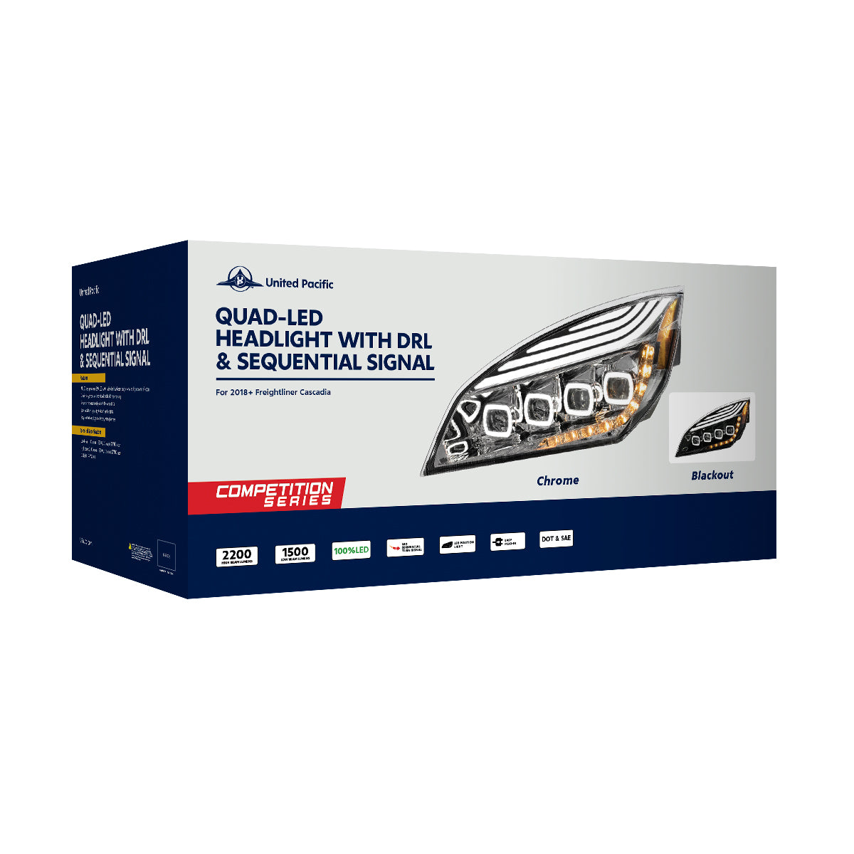 Freightliner Cascadia 2018-2024 Quad-LED Headlight with 15 LED Sequential Turn and 144 LED Daytime Running Light