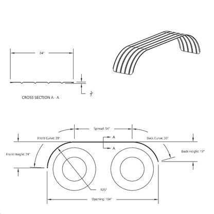 United Pacific 430 Stainless Steel Ribbed 126" Full Fender