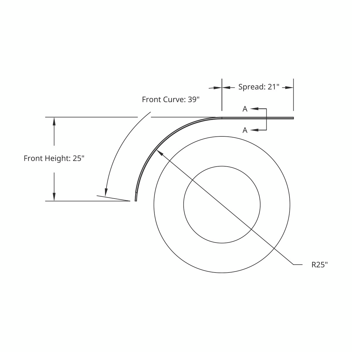 United Pacific 430 Stainless Steel Ribbed 60" Half Fender with 25" Drop