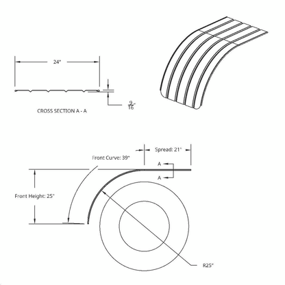 United Pacific 430 Stainless Steel Ribbed 60" Half Fender with 25" Drop