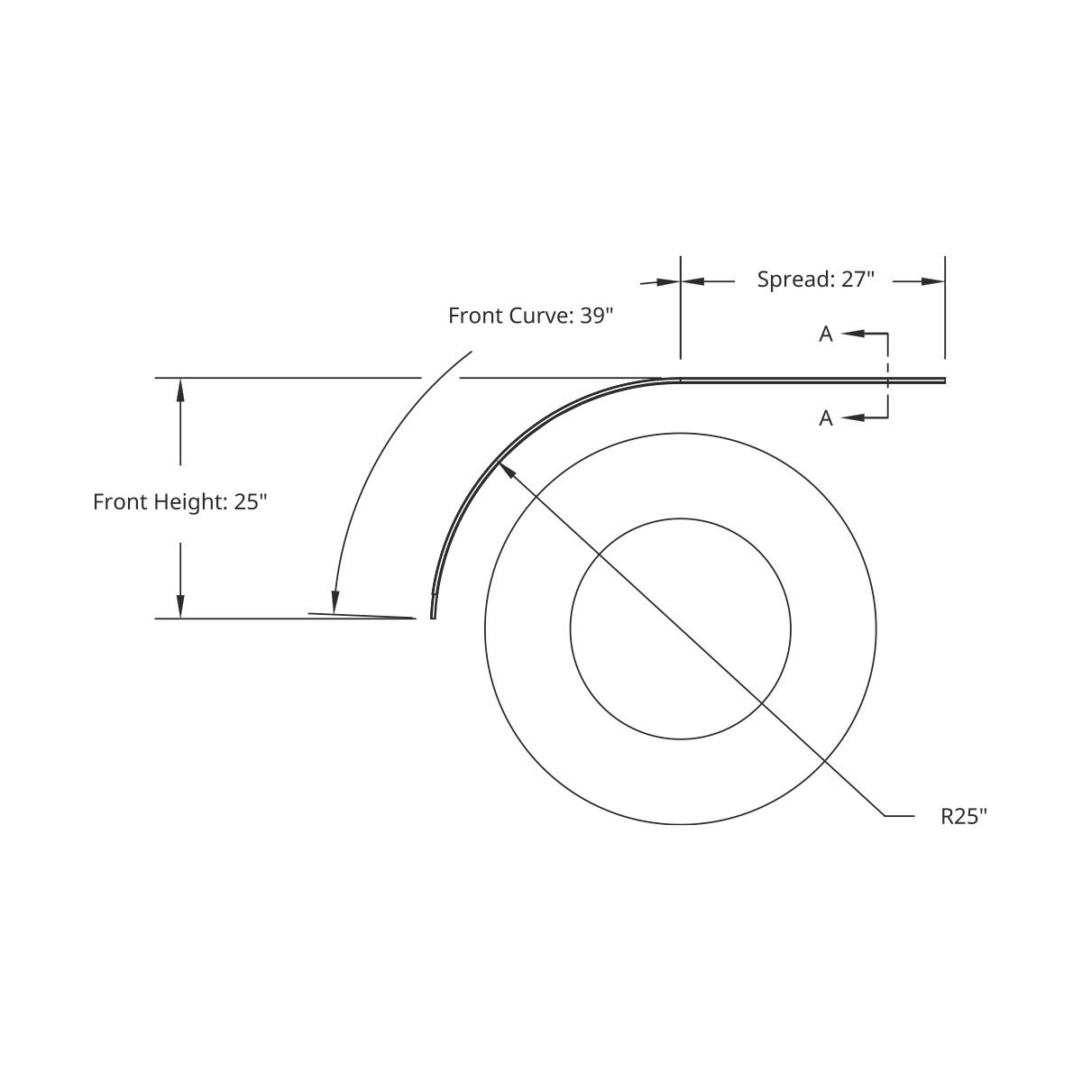 United Pacific 430 Stainless Steel Ribbed 66" Half Fender
