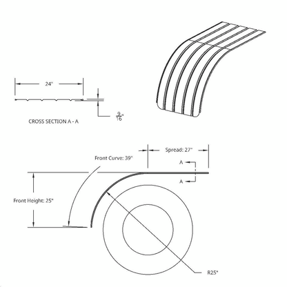 United Pacific 430 Stainless Steel Ribbed 66" Half Fender