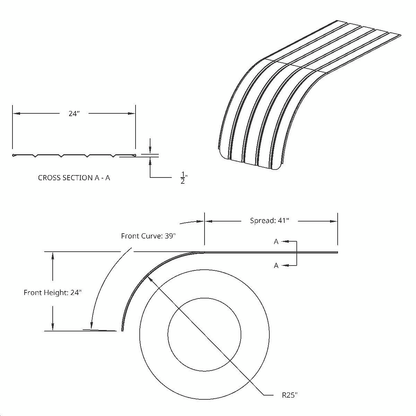 United Pacific 430 Stainless Steel Ribbed 80" Half Fender