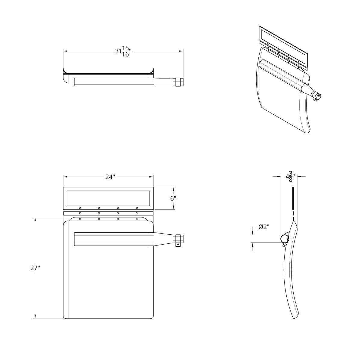 United Pacific 430 Stainless Steel 24" x 27" Quarter Fender Set with Triangle Mount Bracket