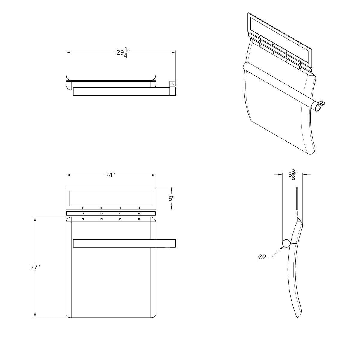 United Pacific 430 Stainless Steel 24" x 27" Quarter Fender Set with Tube Mount Bracket