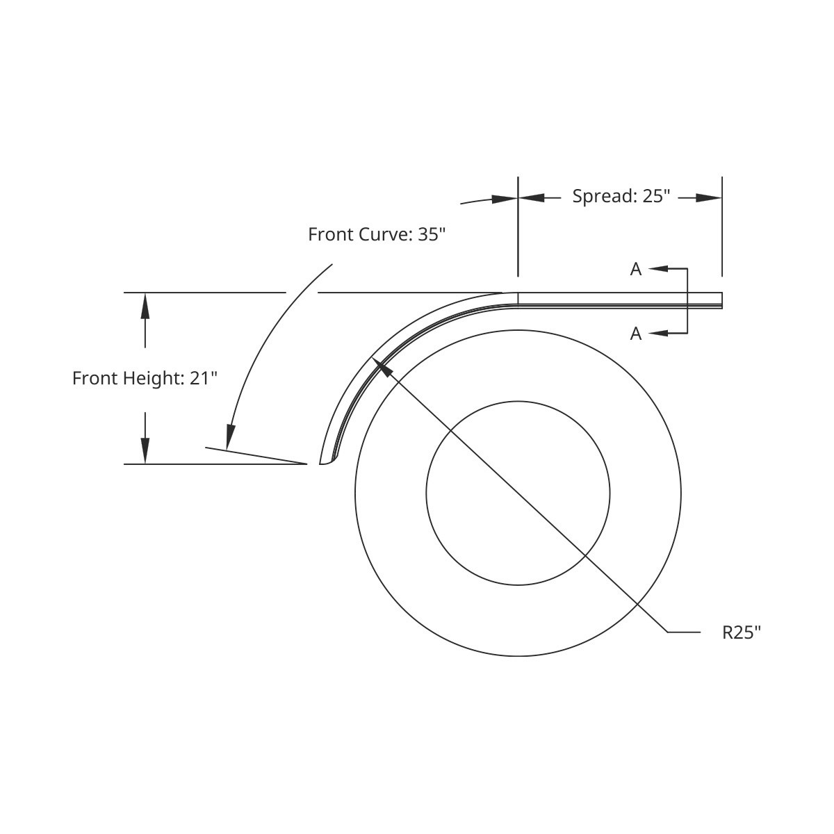 United Pacific 430 Stainless Steel Stamped Edge Smooth 60" Half Fender