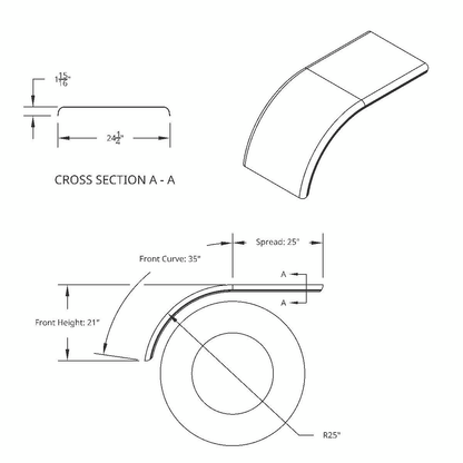 United Pacific 430 Stainless Steel Stamped Edge Smooth 60" Half Fender