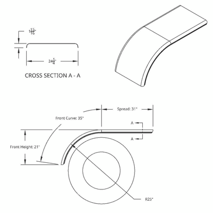 United Pacific 430 Stainless Steel Stamped Edge Smooth 66" Half Fender