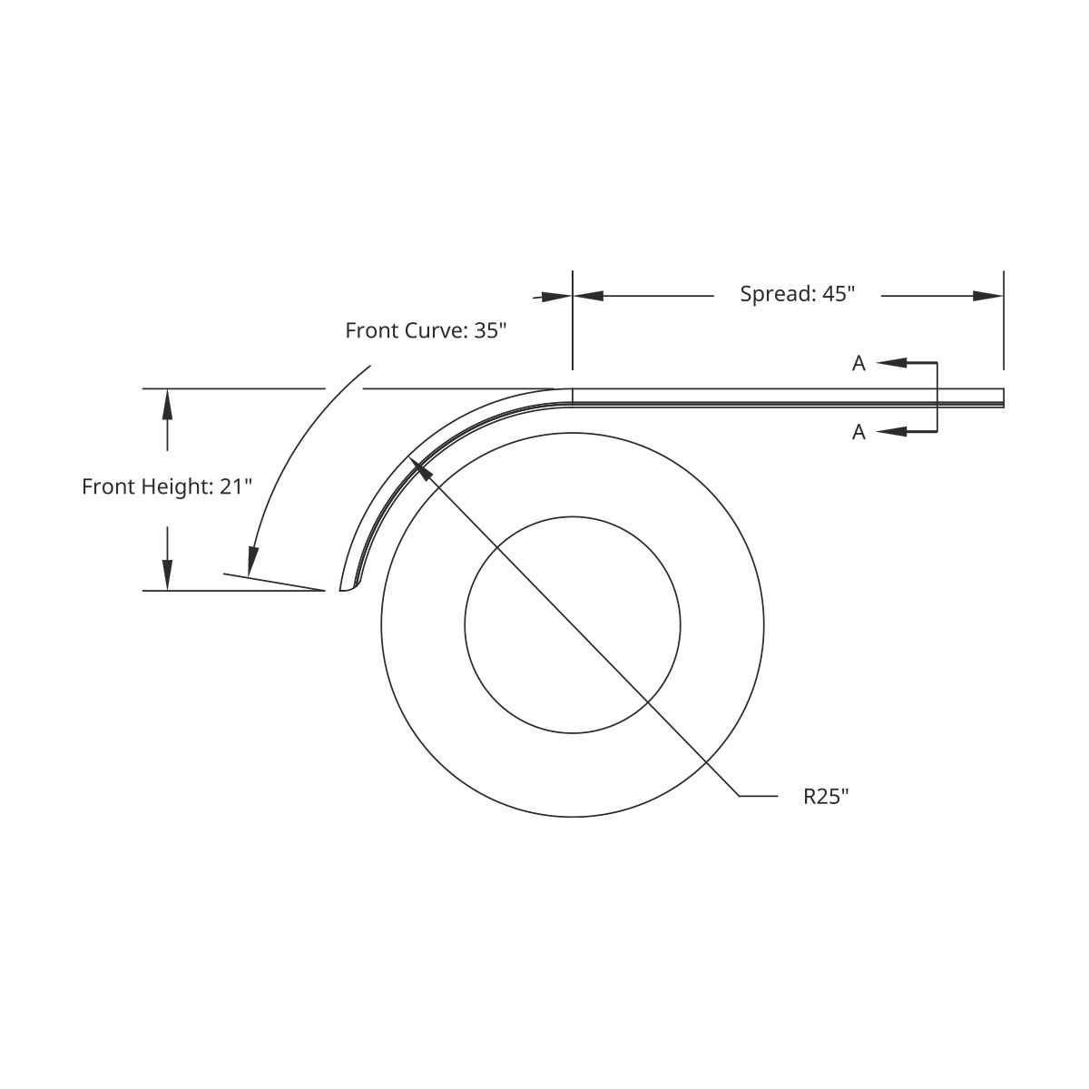 United Pacific 430 Stainless Steel Stamped Edge Smooth 80" Half Fender