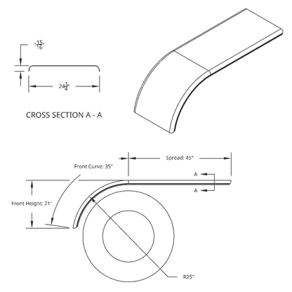 United Pacific 430 Stainless Steel Stamped Edge Smooth 80" Half Fender