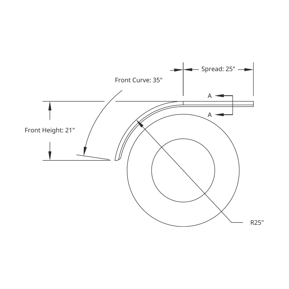 United Pacific 430 Stainless Steel Roll Formed Edge Smooth 60" Half Fender