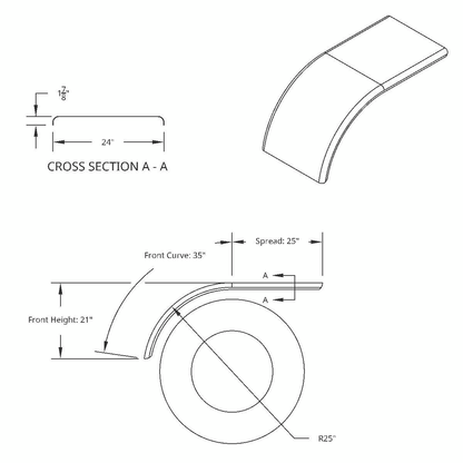 United Pacific 430 Stainless Steel Roll Formed Edge Smooth 60" Half Fender