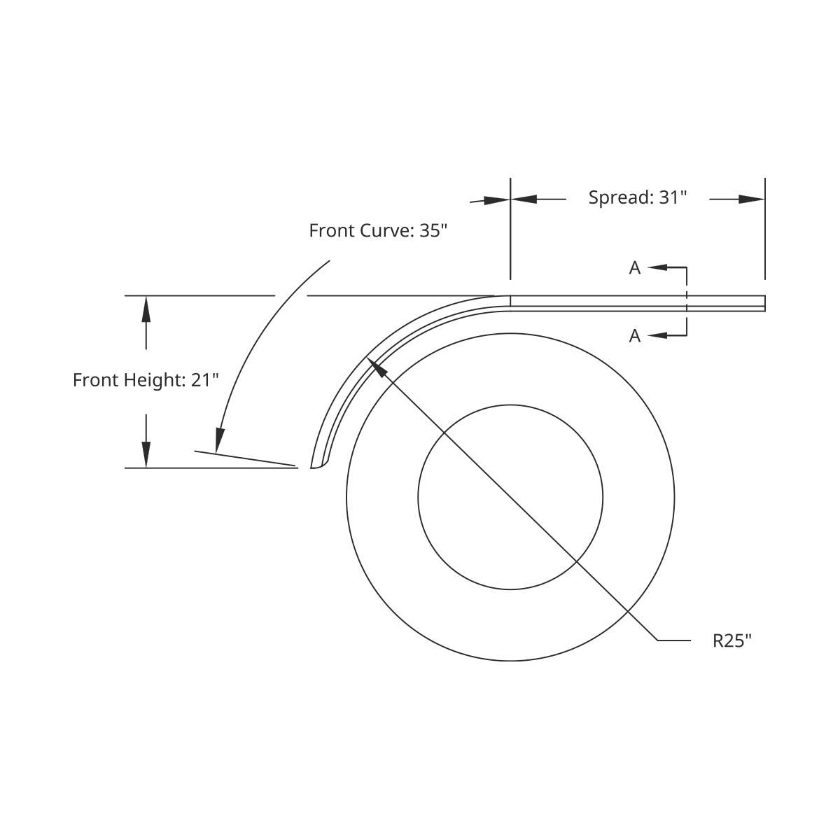 United Pacific 430 Stainless Steel Roll Formed Edge Smooth 66" Half Fender