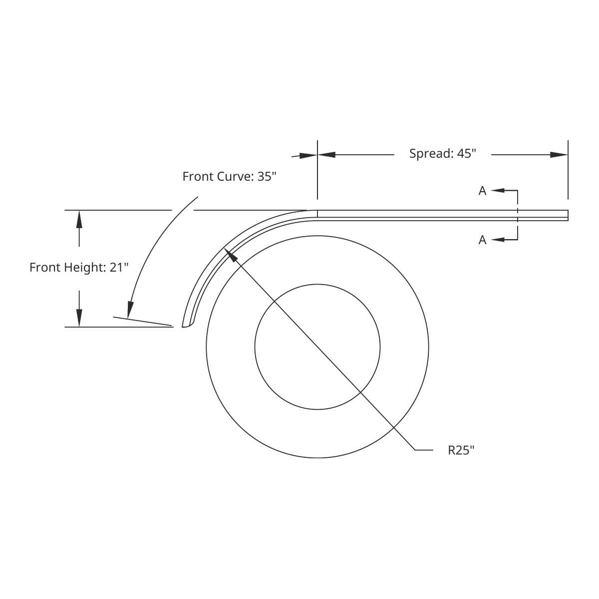 United Pacific 430 Stainless Steel Roll Formed Edge Smooth 80" Half Fender