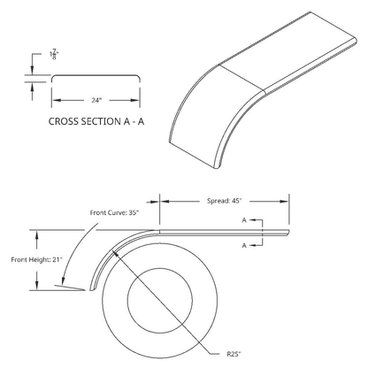 United Pacific 430 Stainless Steel Roll Formed Edge Smooth 80" Half Fender