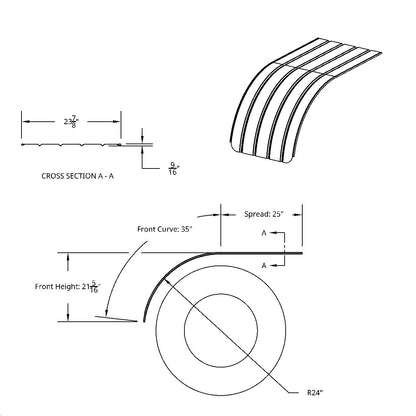 United Pacific 430 Stainless Steel Ribbed 60" Half Fender with 21 5/16" Drop