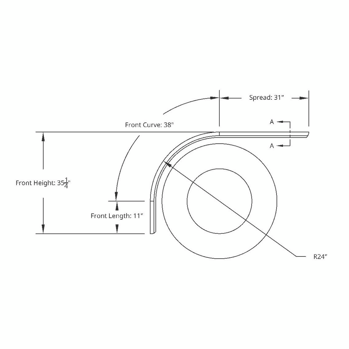 United Pacific 430 Stainless Steel Roll Formed Edge Smooth 80" Long Drop Half Fender