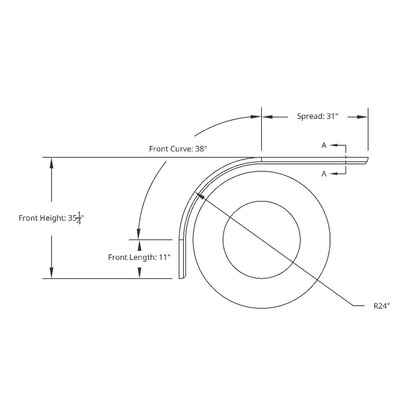 United Pacific 430 Stainless Steel Roll Formed Edge Smooth 80" Long Drop Half Fender