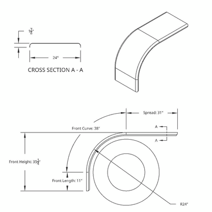 United Pacific 430 Stainless Steel Roll Formed Edge Smooth 80" Long Drop Half Fender