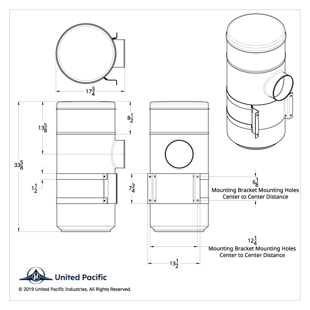 Peterbilt 15" Stainless Steel Vortox Style Air Cleaner Housing with Brackets