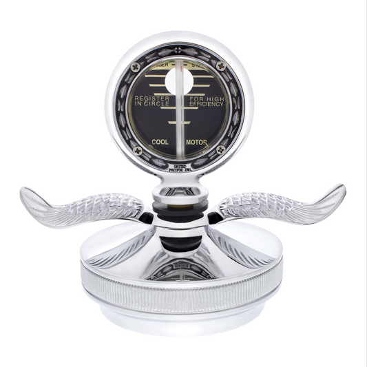 Chrome Aluminum Boyce MotoMeter with Base and Chrome Wings Hood Ornament