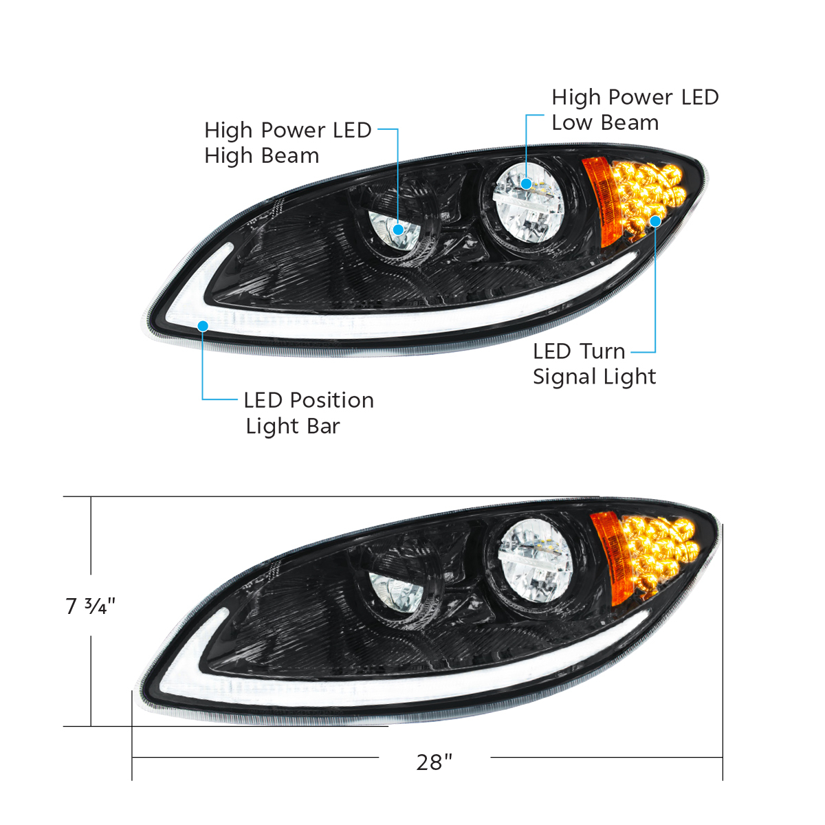 International Prostar LED Headlight with LED Turn and LED Light Bar
