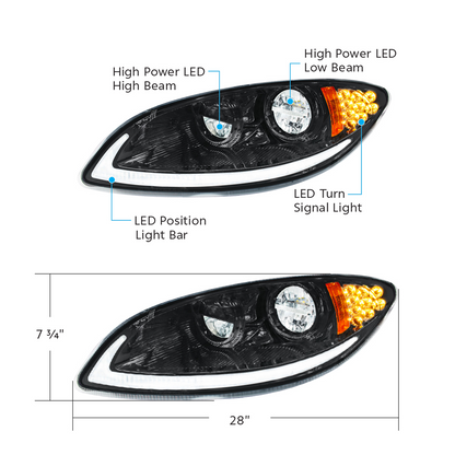 International Prostar LED Headlight with LED Turn and LED Light Bar