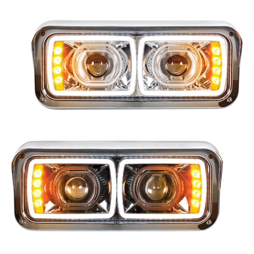 Peterbilt, Kenworth, Freightliner and Western Star LED Projection Headlight with 8 LED Turn and LED Position Light Bar