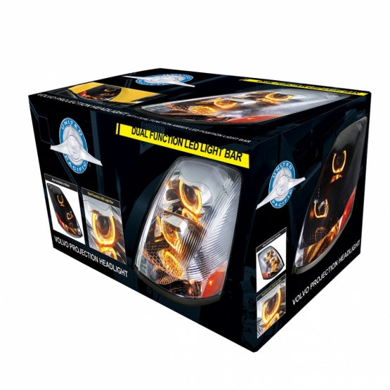 Volvo VN/VNL 2003-2017 Projection Headlight with Amber LED Light Bars