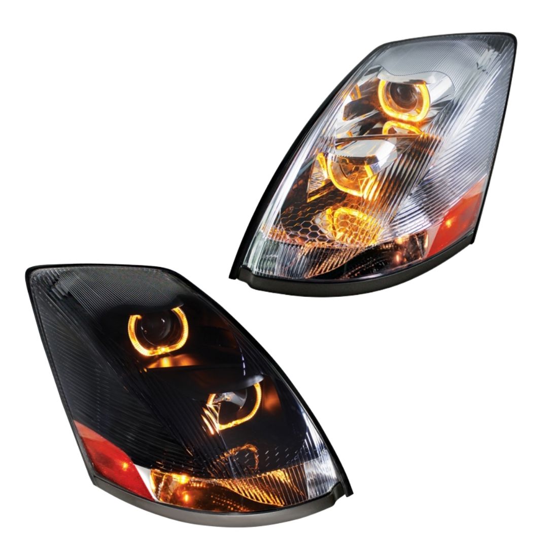 Volvo VN/VNL 2003-2017 Projection Headlight with Amber LED Light Bars