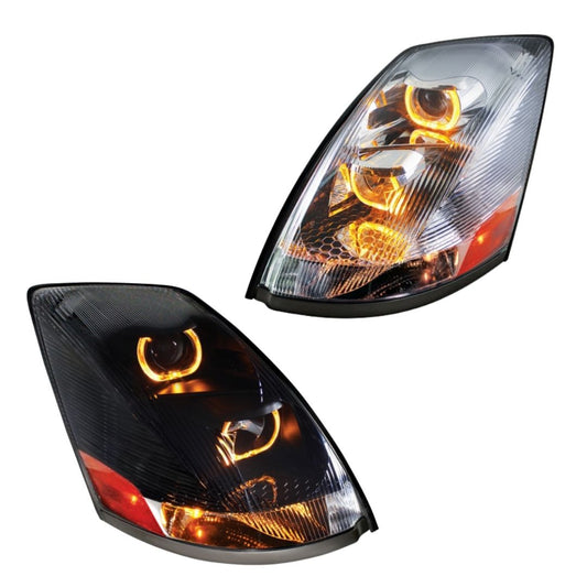 Volvo VN/VNL 2003-2017 Projection Headlight with Amber LED Light Bars