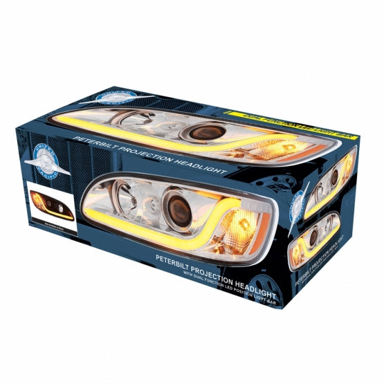 Peterbilt 330, 335, 337, 340, 348, 382, 384, 386, 387 Halogen Projection Headlight with Halogen Turn and Dual Function LED Light Bar