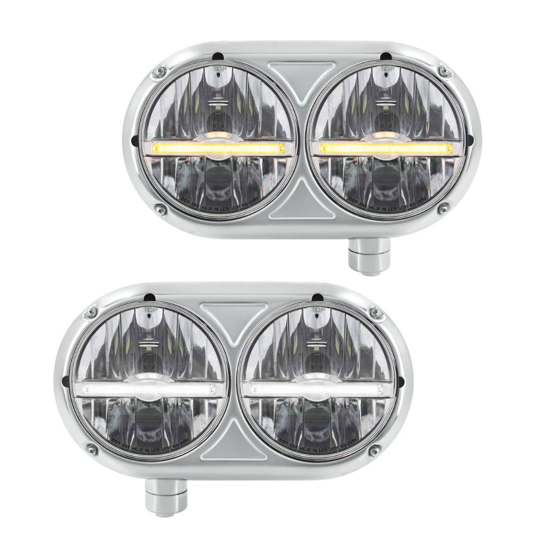 Peterbilt 359 Style LED Headlight with LED Position Light and Stainless Steel Housing