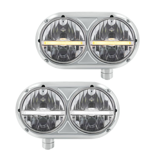 Peterbilt 359 Style LED Headlight with LED Position Light and Stainless Steel Housing