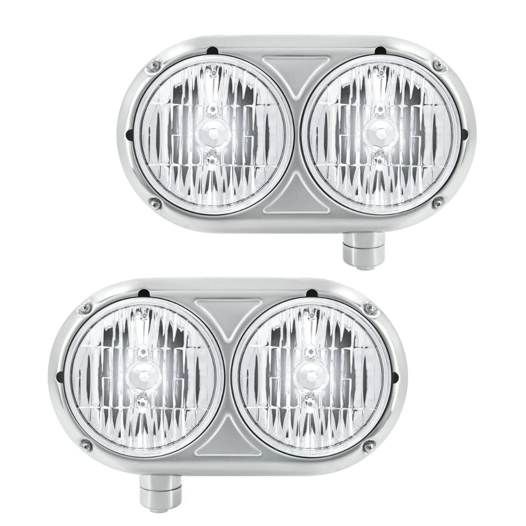 Peterbilt 359 Style Crystal Halogen Headlight with Stainless Steel Housing