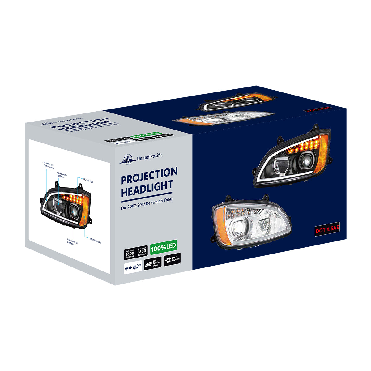 Kenworth T440, T470, T660 LED Projection Headlight with 12 LED Turn and 40 LED Position Light