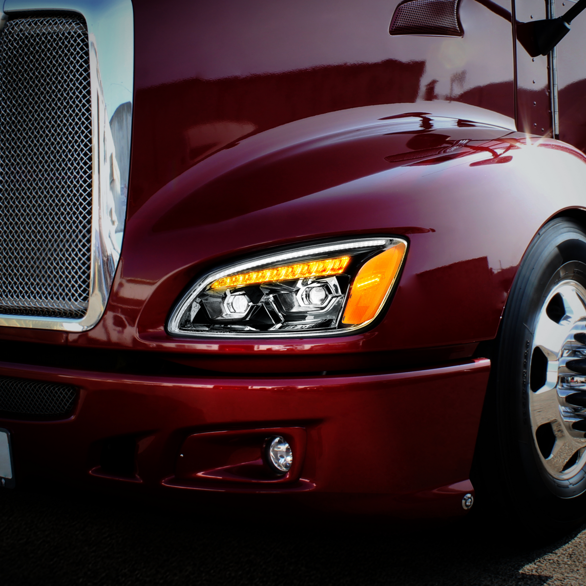 Kenworth T440, T470, T660 LED Projection Headlight with 9 LED Sequential Turn and 48 LED Position Light