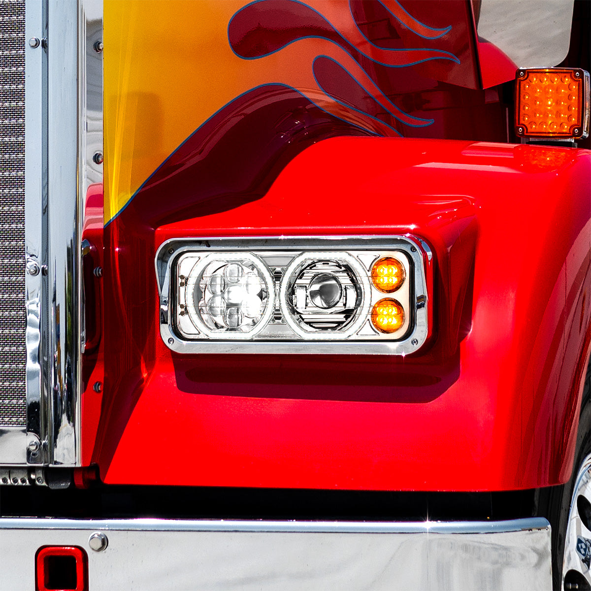 Peterbilt, Kenworth, Freightliner and Western Star Heated LED Headlight with 8 LED Turn and 100 LED Halo Daytime Running Lights